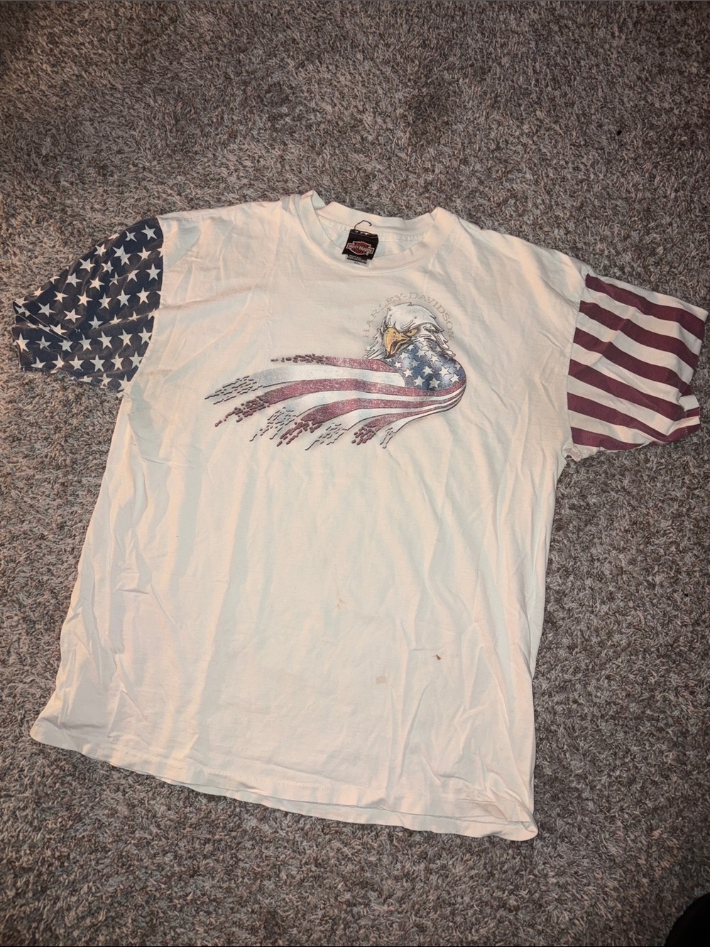 Harley-Davidson White Short-Sleeve Eagle Tee with American Flag Sleeves